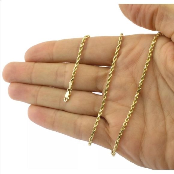 10K Real Gold Rope Chain Necklace Diamond Cut 2.5mm 22"